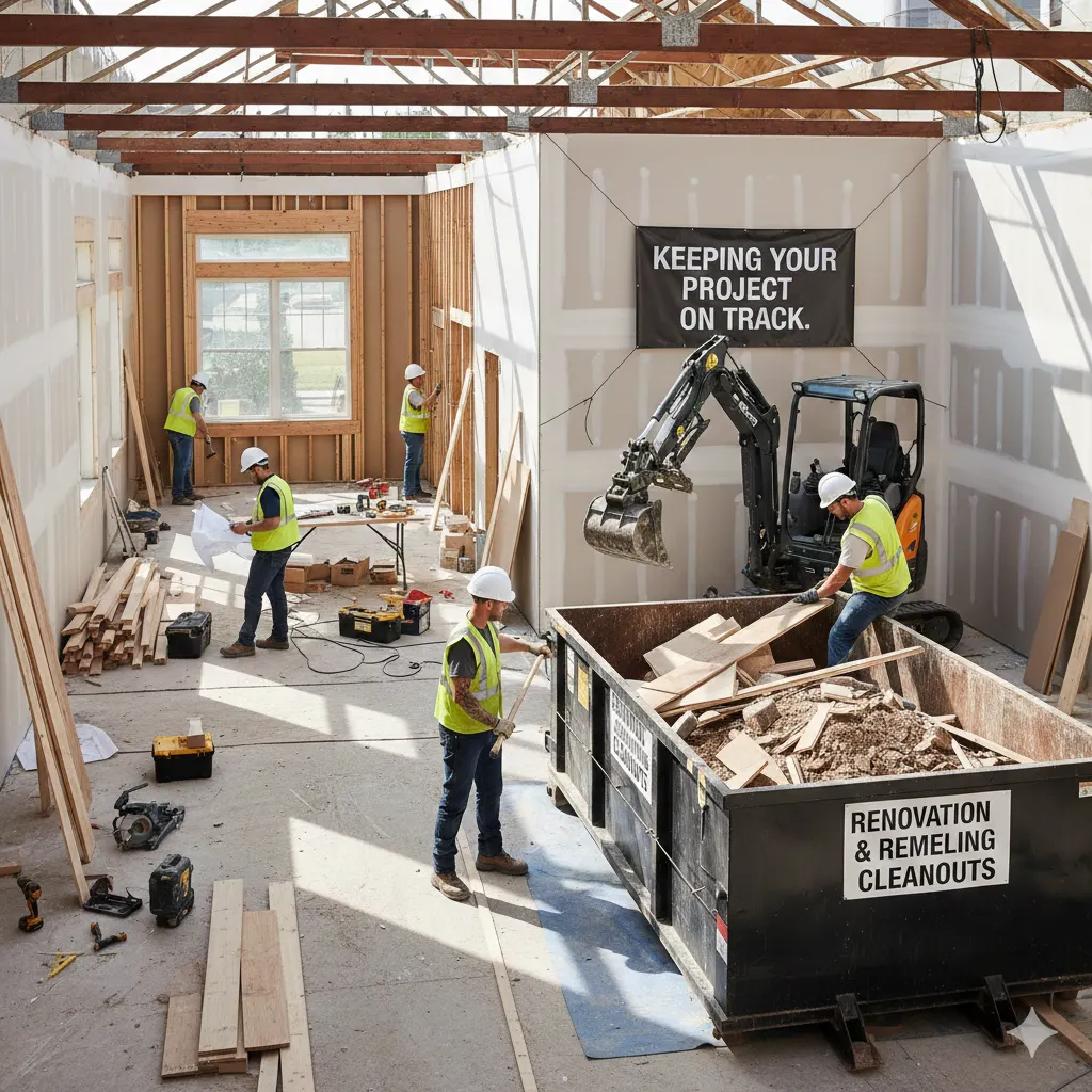crew working on construction site debris removing