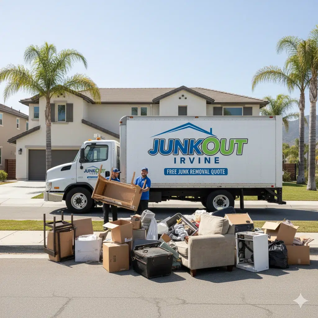 JunkOut Irvine crew removing residential household items during home cleanout in Irvine CA