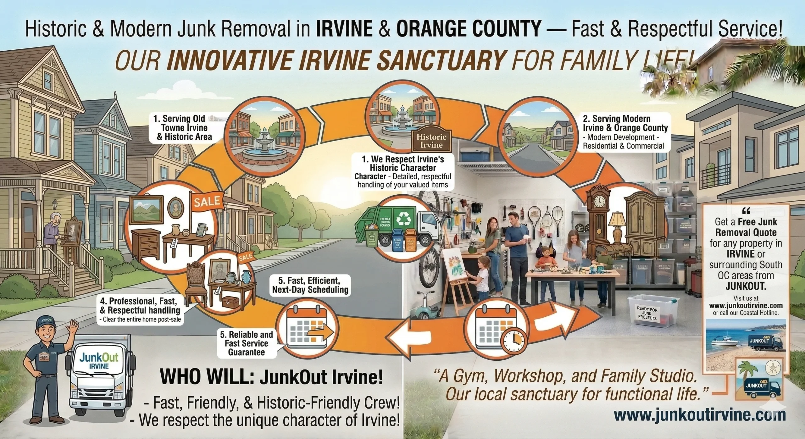 Professional Orange junk removal service, California - JunkOut Irvine serving Old Towne Orange and surrounding neighborhoods