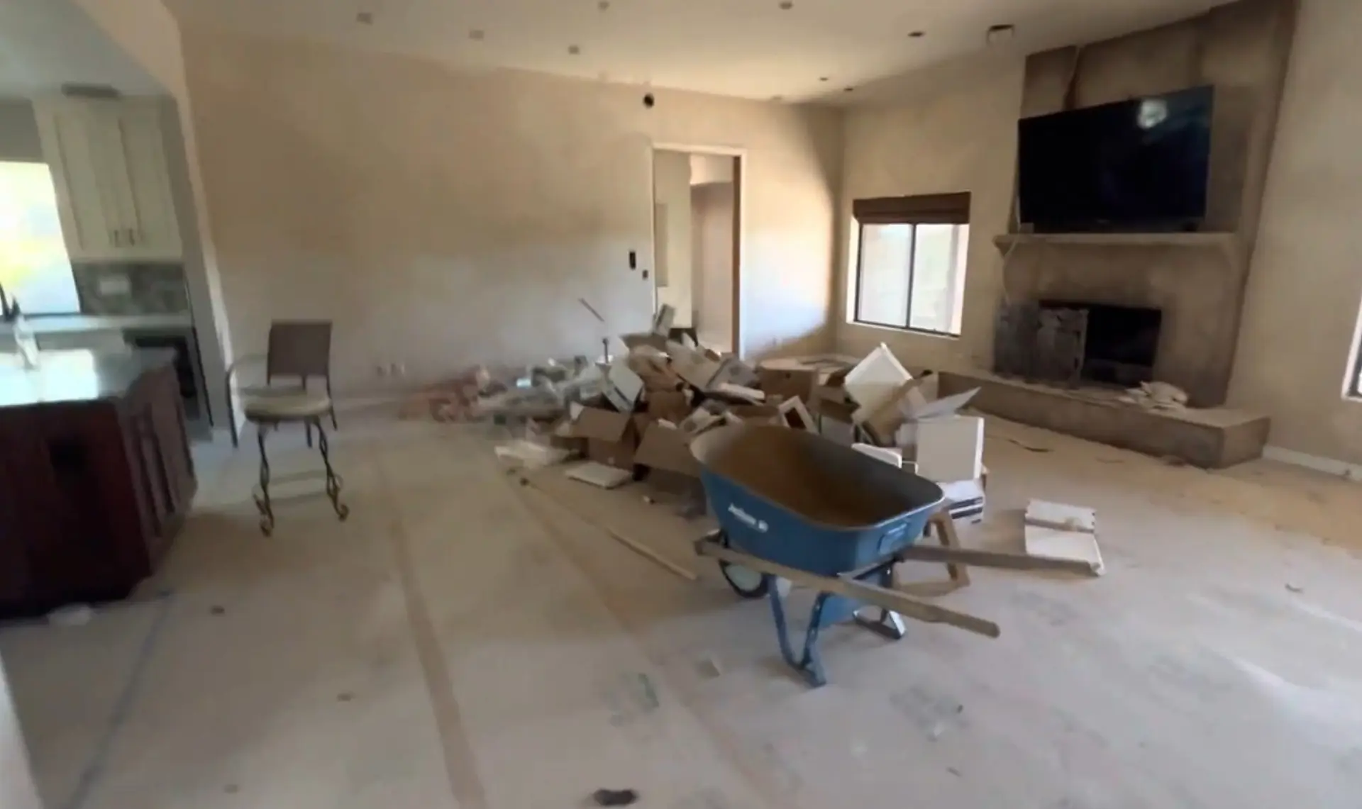 Interior renovation debris cleared same-day for a customer