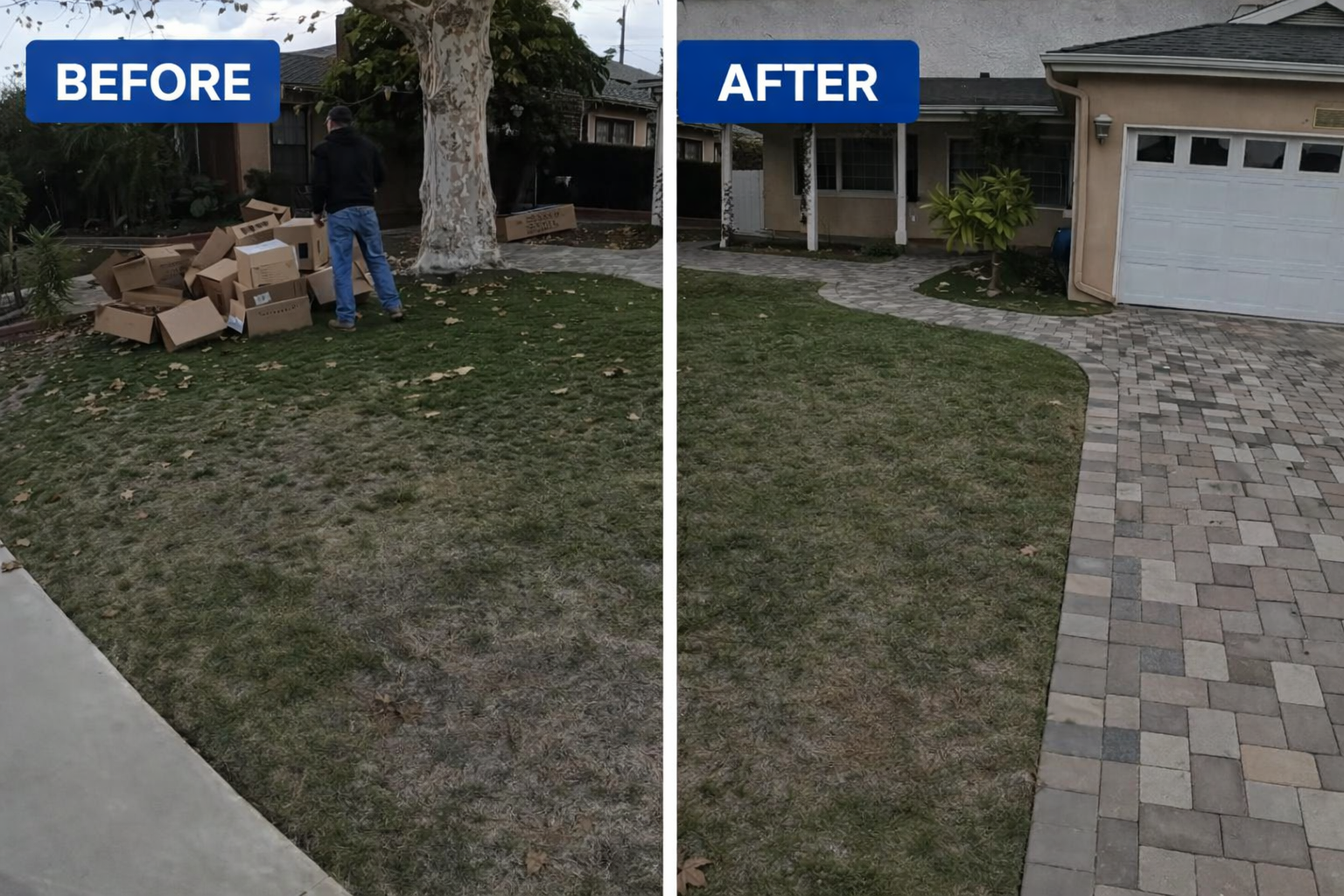 Front yard cleanout in Irvine, CA during spring cleaning season