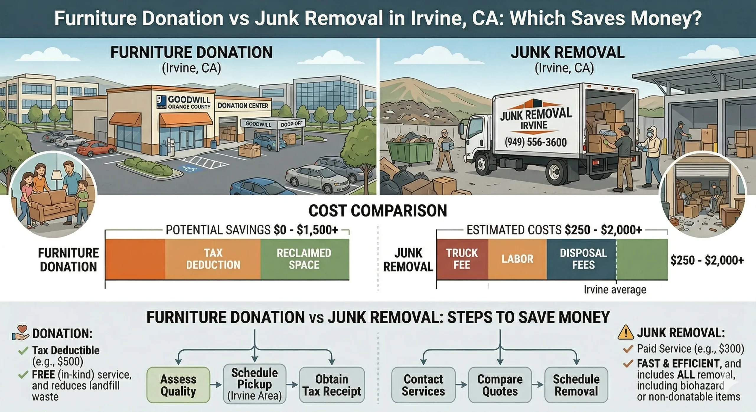 Furniture donation versus junk removal comparison in Irvine, CA