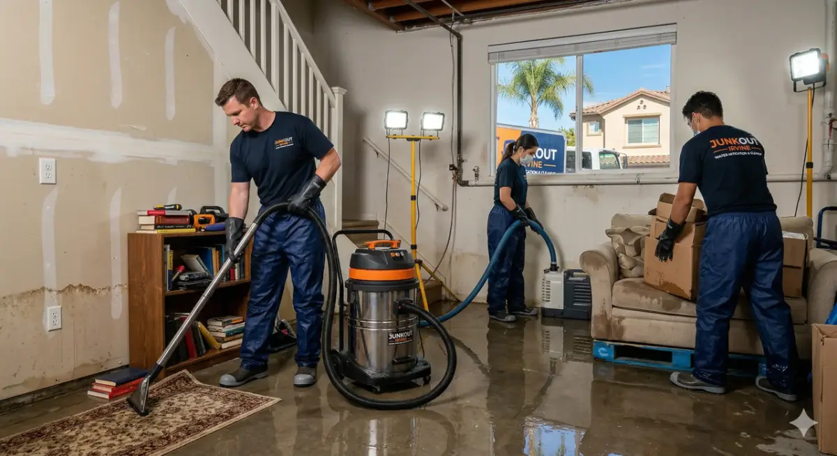 Water damage debris cleanup job in Irvine, CA